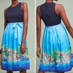 Hutch Two-Tone Navy & Sky Blue Midi Dress with Scenic Print